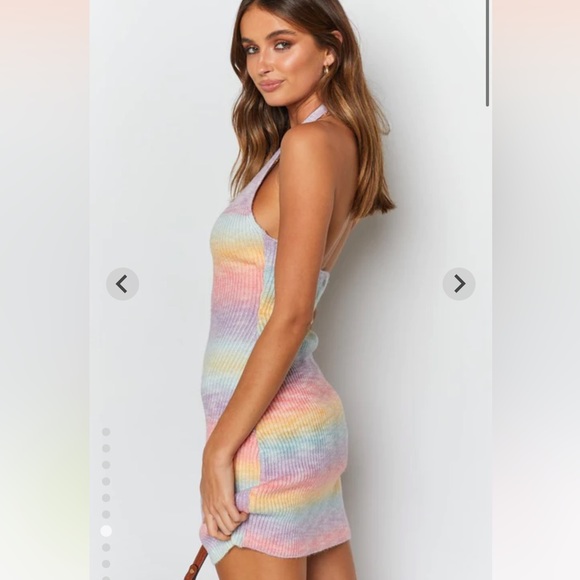 SOLD Beginning Boutique Cloud Nine Halter Mini Dress Rainbow - Picture 9 of 13